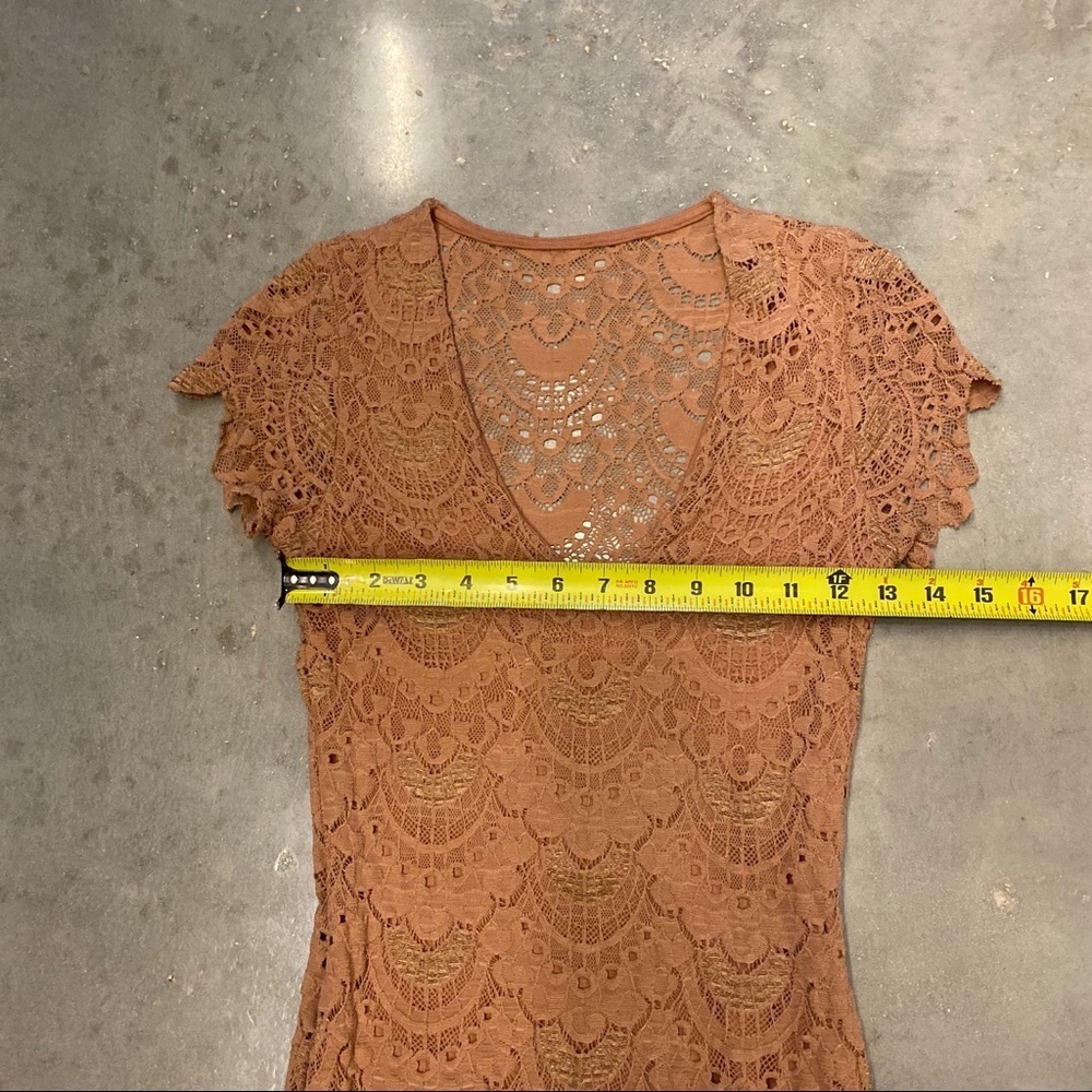 Nightcap Nude Lace Deep V Cap Sleeve Mini Dress - Picture 8 of 10